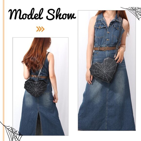 Women Heart Shape Spider Web Gothic Shoulder Bag Crossbody Backpack Black